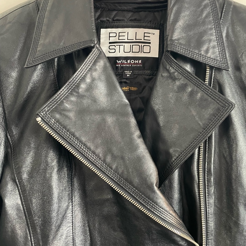 Wilsons Leather Pelle Studio Black Moto Jacket Vintage Y2K Quilt Lining 80’s - Picture 4 of 15